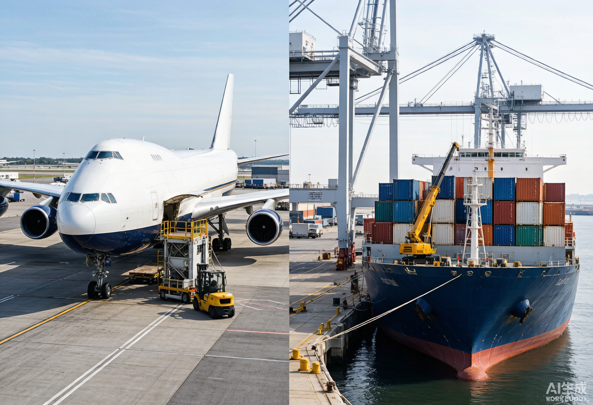 Cargo airplane and container ship comparison